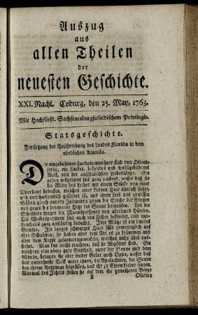 XXI. Nachl. Coburg, den 25. May, 1763.