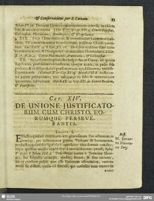 Cap. XIV. De Unione Iustificatorum Cum Christo, Eorumque Perseverantia