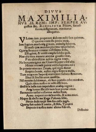 Divus Maximilianus .II. Rom: Imp: ... moriturus alloquitur.