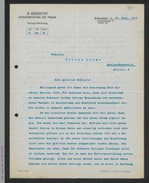 Brief der G. Braunschen Hofbuchdruckerei an Helene Lange