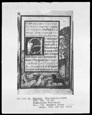 Flämisches Gebetbuch mit Kalender — Zweikampf zu Pferde, Folio 119recto