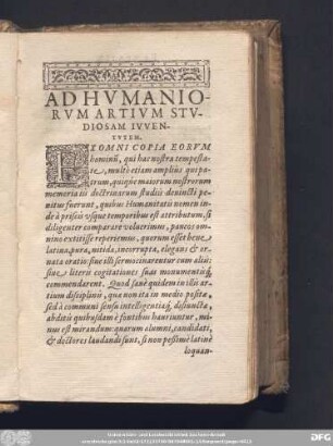 Ad Humaniorum Artium Studiosam Iuventutem.