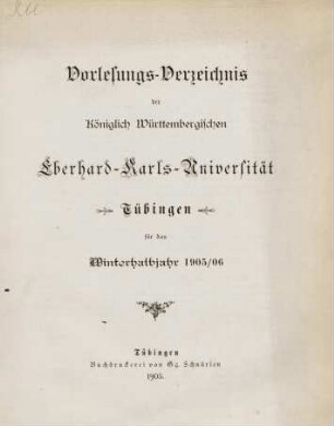 Vorlesungsverzeichnis 1905/06