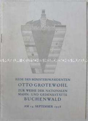 Sonderdruck der Rede von Grotewohl zur Einweihung der KZ-Gedenkstätte Buchenwald