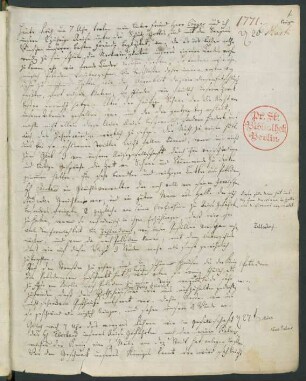Reisetagebuch eines reformierten Theologen aus dem Jahre 1771 (Autograph)