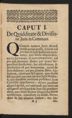 Caput I. De Quidditate & Divisione Juris in Communi
