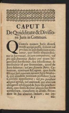 Caput I. De Quidditate & Divisione Juris in Communi