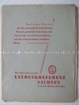 Delegiertenmappe mit Konferenzunterlagen der Landeskonferenz der SED in Sachsen 1948