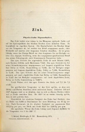 Handbuch der Metallhüttenkunde, 2. Zink, Cadmium, Quecksilber, Wismuth, Zinn, Antimon, Arsen, Nickel, Kobalt, Platin, Aluminium
