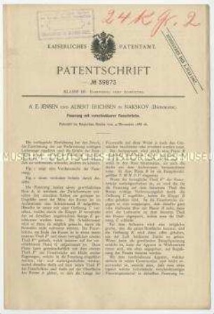 Patentschrift einer Feuerung mit verschiebbarer Feuerbrücke, Patent-Nr. 39873