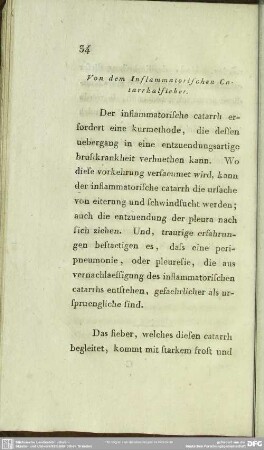 Von dem Inflammatorischen Catarrhalfieber