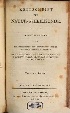 Zeitschrift für Natur- und Heilkunde. 4. 1826