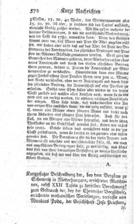 Kurzgefaßte Beschreibung der, bey dem Bergbau zu Schemnitz in Niederhungarn errichteten Maschinen.