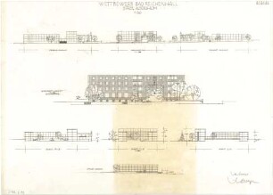 Gsaenger, Gustav; Bad Reichenhall (Bayern), Rinckstr.; Städt. Altersheim und Alterswohnheim - Wettbewerbsplan, Nordost,- Nordwest- u. Südwestseite (Ansicht), Salzburgerstr., Nordwestseite (Ansichten), Schnitte