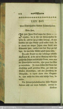 LXIX. Fall. Von schmerzhaften blinden Hämorrhoiden