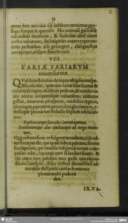 VIII. Varaiae Variarum avium formae