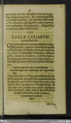 VIII. Varaiae Variarum avium formae