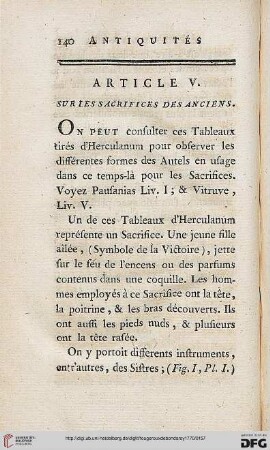 Article V: Sur les sacrifices des anciens