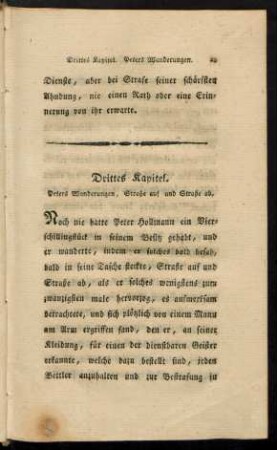 Drittes Kapitel. Peters Wanderungen, Straße auf und Straße ab.