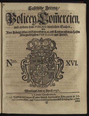 Nro. XVI, Montags, den 15. April 1737