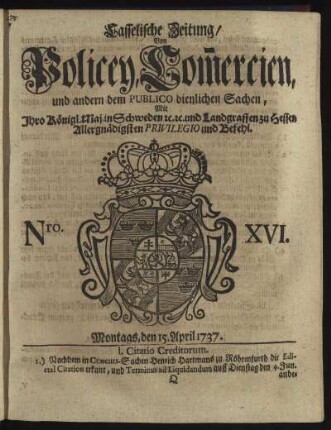 Nro. XVI, Montags, den 15. April 1737