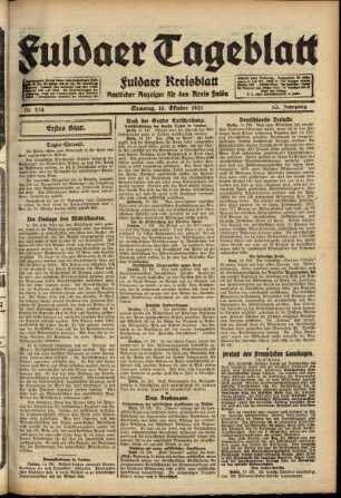 Erste Ausgabe vom Samstag, den 15. Oktober 1921.