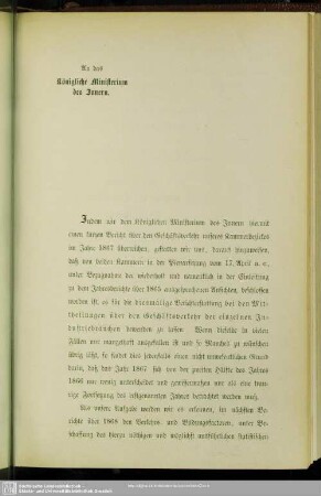 An das Königliche Ministerium des Innern