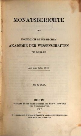 Monatsbericht der Königlich Preussischen Akademie der Wissenschaften zu Berlin. 1866