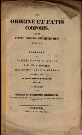 De origine et fatis corporis, quod 168 novellis constitutionibus constat