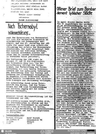 Nach Tschernobyl : Willenserklärung