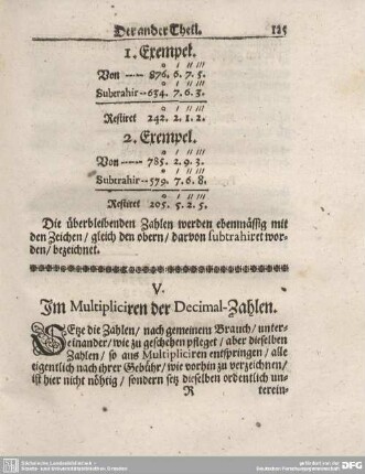 V. Im Multipliciren der Decimal-Zahlen.