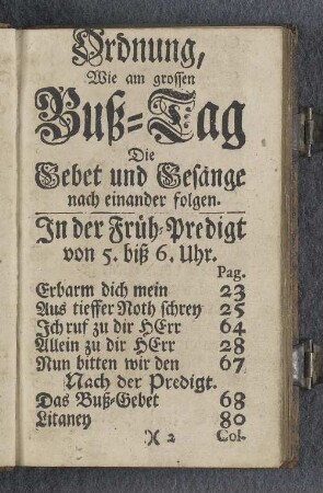 Ordnung, Wie am grossen Buß-Tag Die Gebet und Gesänge nach einander folgen.