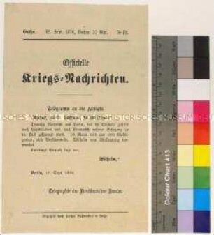 Kriegsdepesche des Norddeutschen Bundes über die Kriegsereignisse am 10. und 11. September 1870 bei Laon