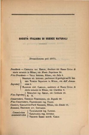 Atti della Società Italiana di Scienze Naturali e del Museo Civico di Storia Naturale in Milano. 14, 14. 1871