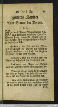 Fünftes Kapitel, Von dem Stande der Bienen