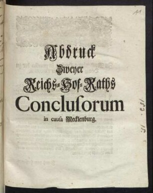 Abdruck Zweyer Reichs-Hof-Raths Conclusorum in causa Mecklenburg