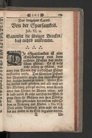Das dreyzehnte Capitel. Von der Sparsamkeit.
