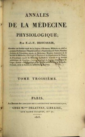 Annales de la médecine physiologique, 3. 1823