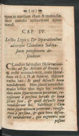 Cap. IV. Lectio Legis 5. De Separationibus. adversus Claudium Salmasium potissimum defenditur