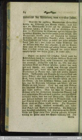 Uibersicht der Witterung vom 1770sten Jahre