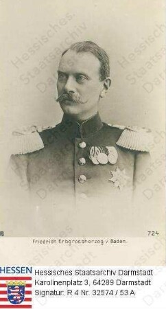 Friedrich II. Großherzog v. Baden (1857-1928) / Porträt als Erbgroßherzog, in Uniform mit Orden, Brustbild