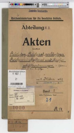 Reichstag, Reichsrat, vorläuf. Reichswirtschaftsrat und ihre Geschäftsordnungen.- Zusammenarbeit mit dem Reichstage