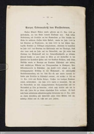 V. Kurzer Lebensabriß des Verstorbenen