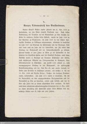 V. Kurzer Lebensabriß des Verstorbenen