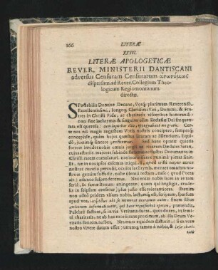 XXXII. Literae Apologeticae Rever. Ministerii Dantiscani adversus Censuram Censurarum ...