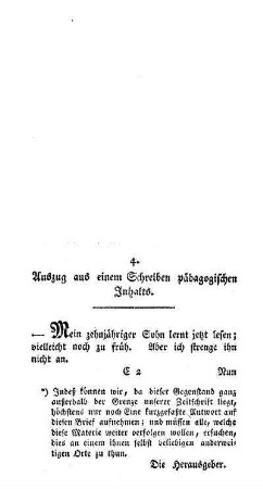 Auszug aus einem Schreiben pädagogischen Inhalts