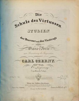 Die Schule des Virtuosen : Studien der Bravour und des Vortrags auf dem Piano-Forte mit Bezeichnung des Fingersatzes ; 365. Werk. 1, No. 1-12