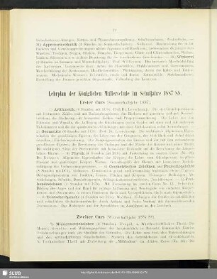 Lehrplan der Königlichen Müllerschule im Schuljahre 1887/88