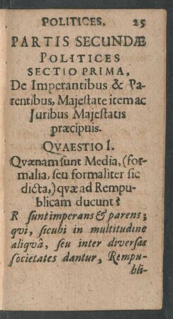 Partis Secundae Politices Sectio Prima.