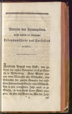 Vorrede des Herausgebers, welche zugleich die vornehmsten Lebensumstände des Verfassers enthält